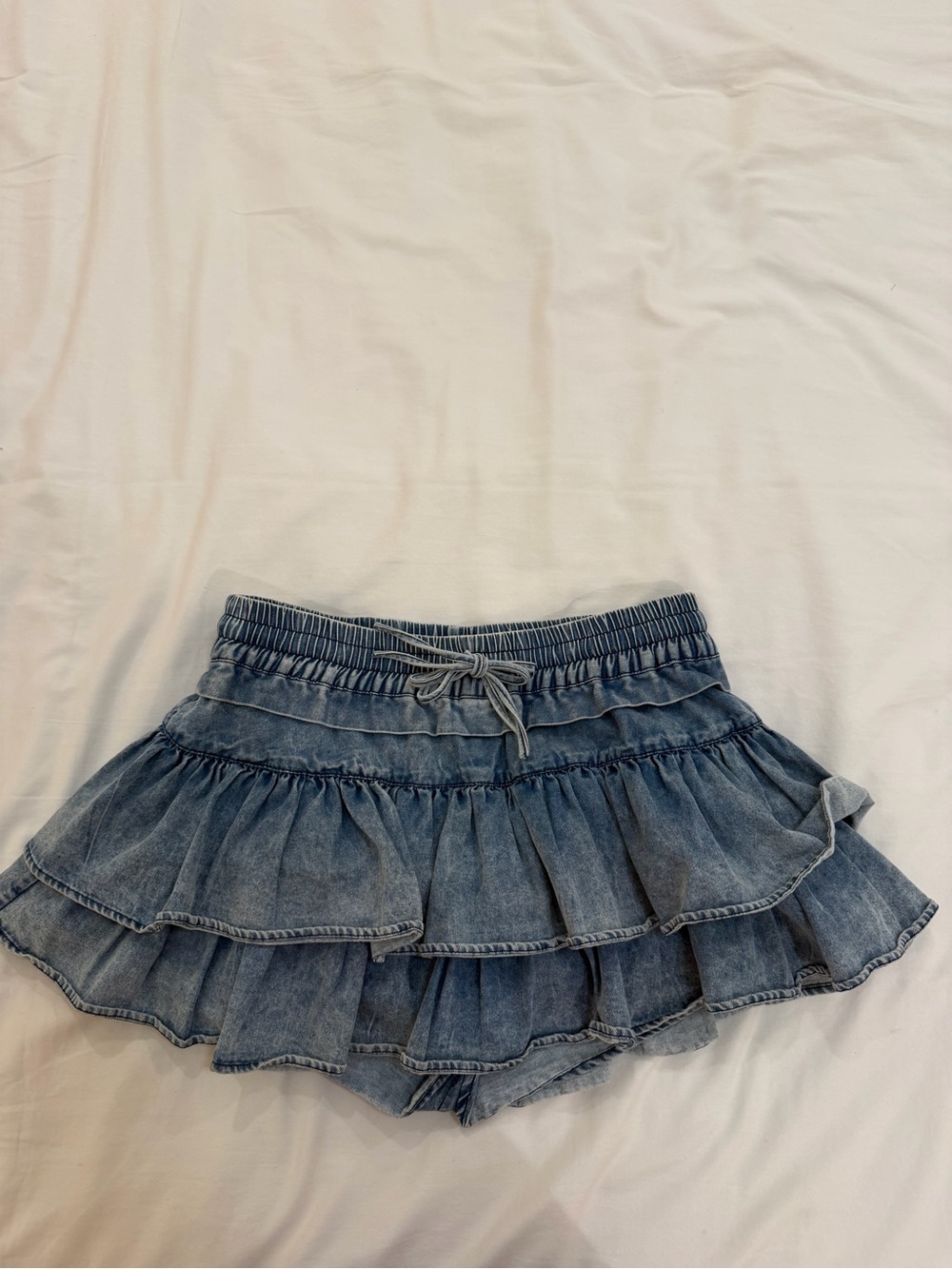 Denim Ruffle Mini Skirt - Light Blue